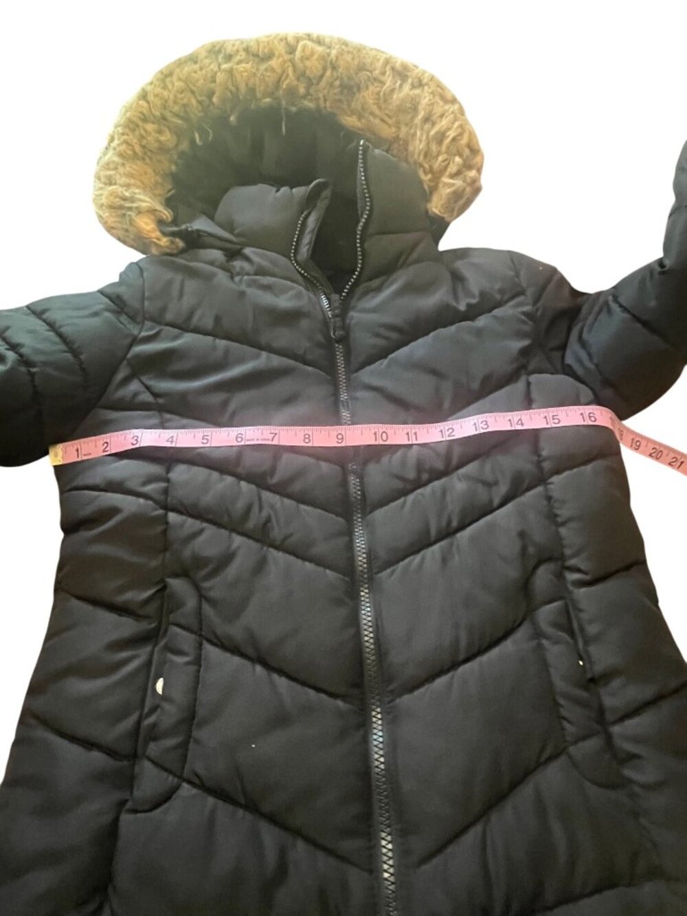 Girls Black Hooded Puffer Jacket 10/12 Faux Fur Trim Winter Coat Warm So - Picture 5 of 8